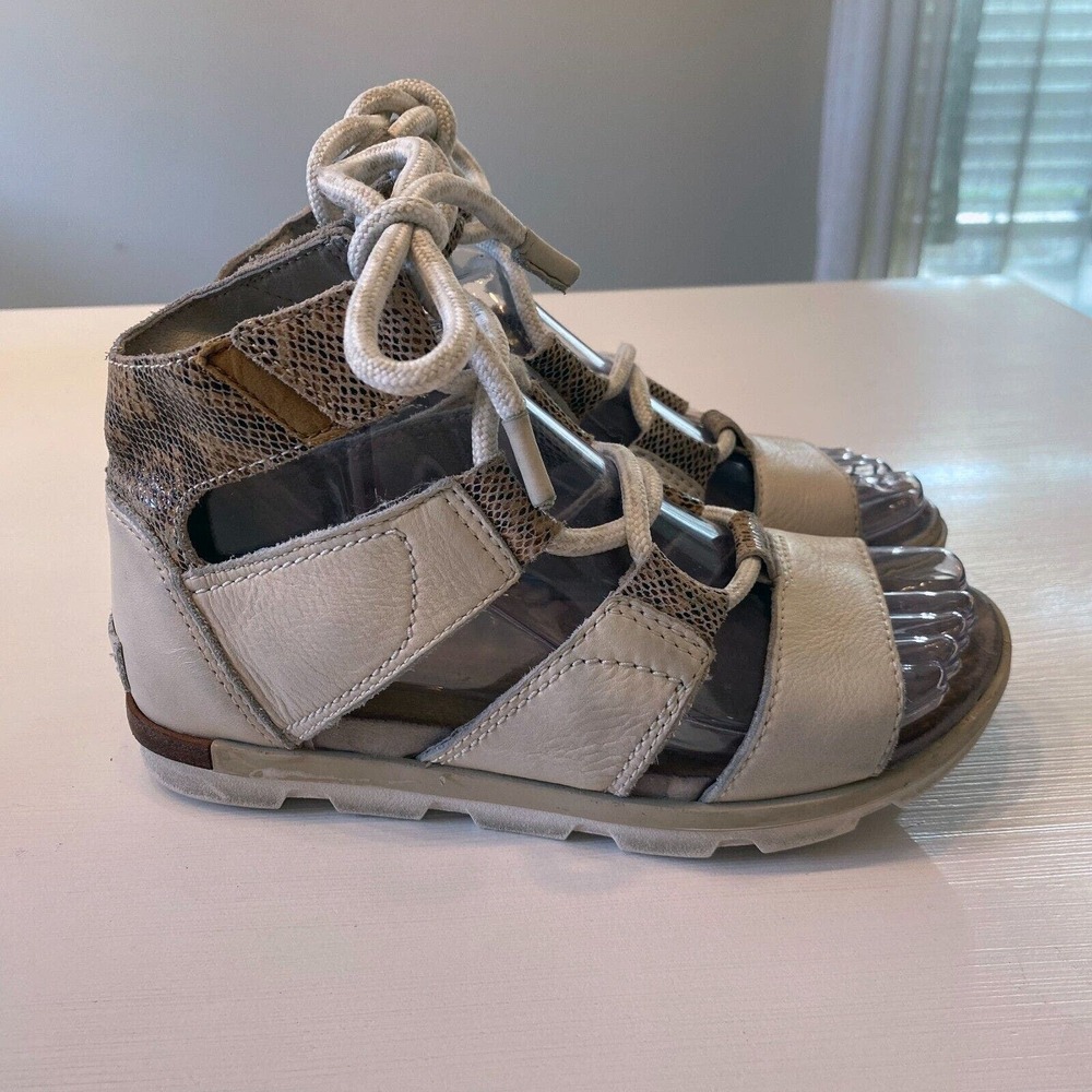 Sorel Joanie II Beige Sand Leather Lace Up Flats Sandals Women's‎ Size 6.5 - Picture 2 of 8